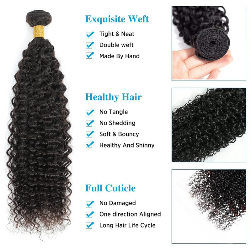 Kinky Curly Human Hair Bundles - Unprocessed Brazilian Virgin | 8-10-12 Inch Double Weft Extensions