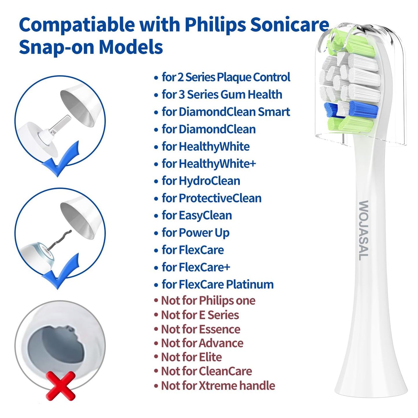 Replacement Toothbrush Brush Heads Compatible with Philips Sonicare Electric Toothbrushes with Click-on System Dupont Bristles for Optimal Plaque Remove, Pack of 10, White
