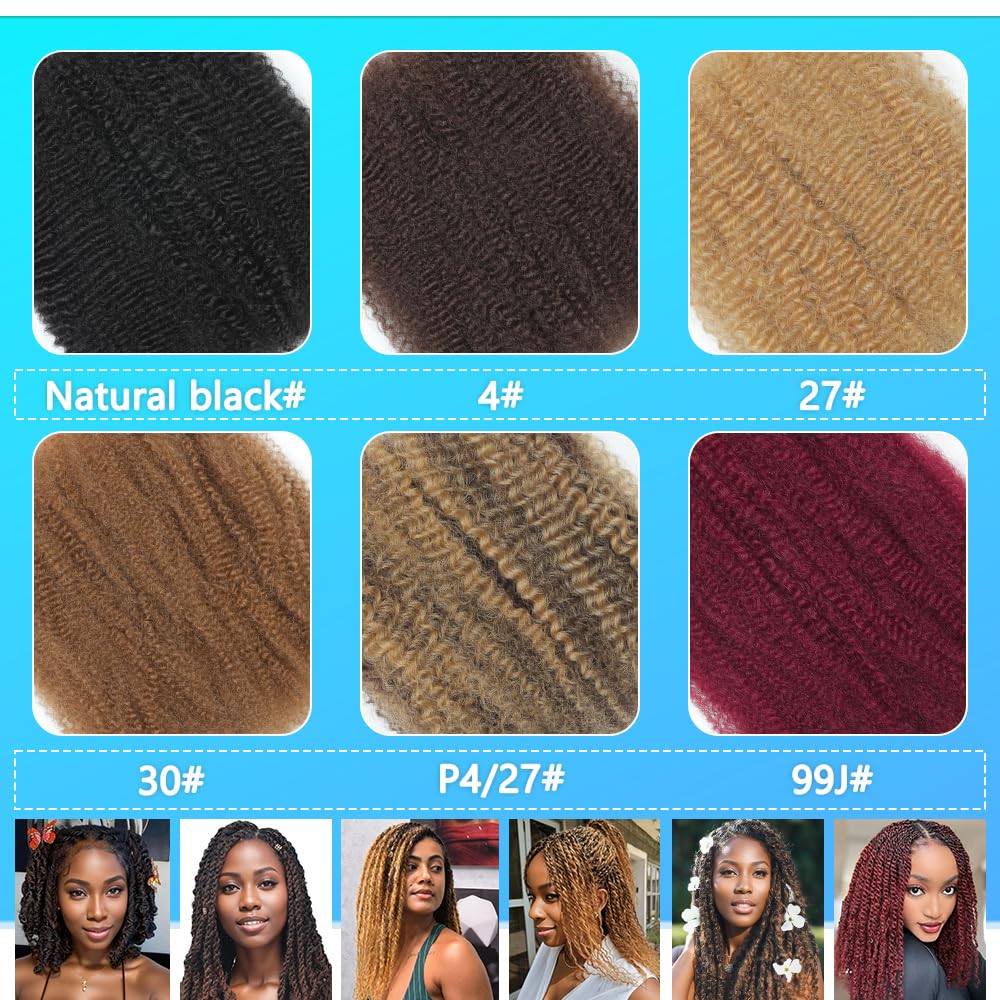 Afro Kinkys Bulk Human Hair 16 Inch 4 Bundles Afro Kinky-curly Human Braiding Hair Bulk for Spring Hair Twist Dreadlock Extensions Locs Braids Repair 70g Natural Color#