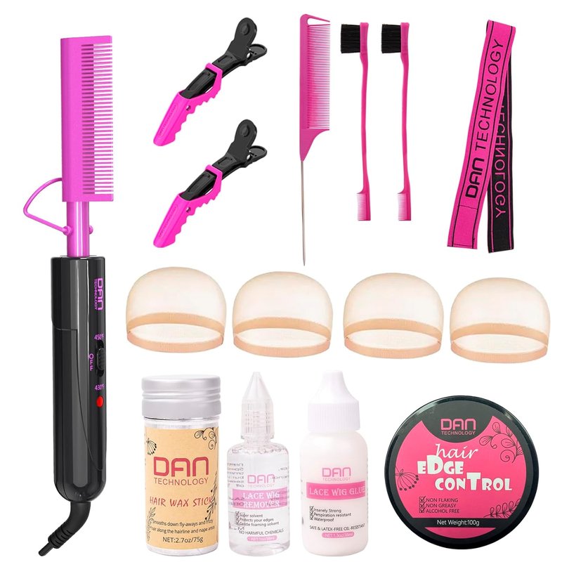 Hot Comb Set for Lace Front Wigs - Edge Control Gel, Hair Wax Stick, Wig Glue & More | Complete Styling Kit