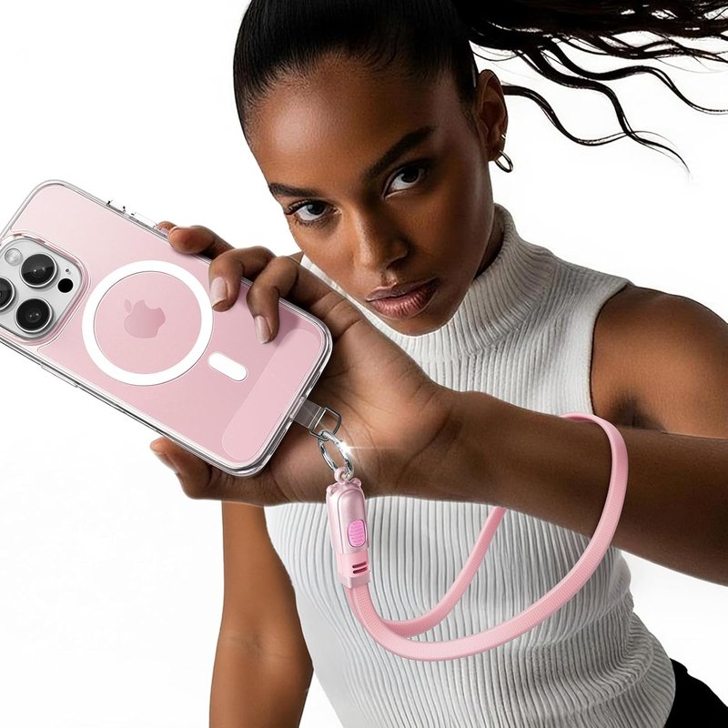 LISEN Phone Lanyard - Anti-Theft Wrist Strap with 60W USB-C Cable | 2-Pack Tether Tabs, Pink