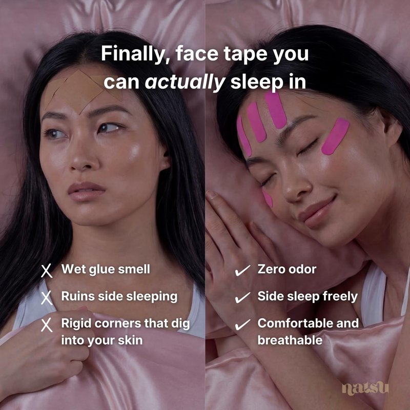 Overnight Anti Wrinkle Patches for Women - Japanese Face Tape for Forehead, Smile Lines - Pre-Cut Kinesiology Face Tape in 2 Sizes - Hypoallergenic, Skin Safe, Latex-Free (Original)
