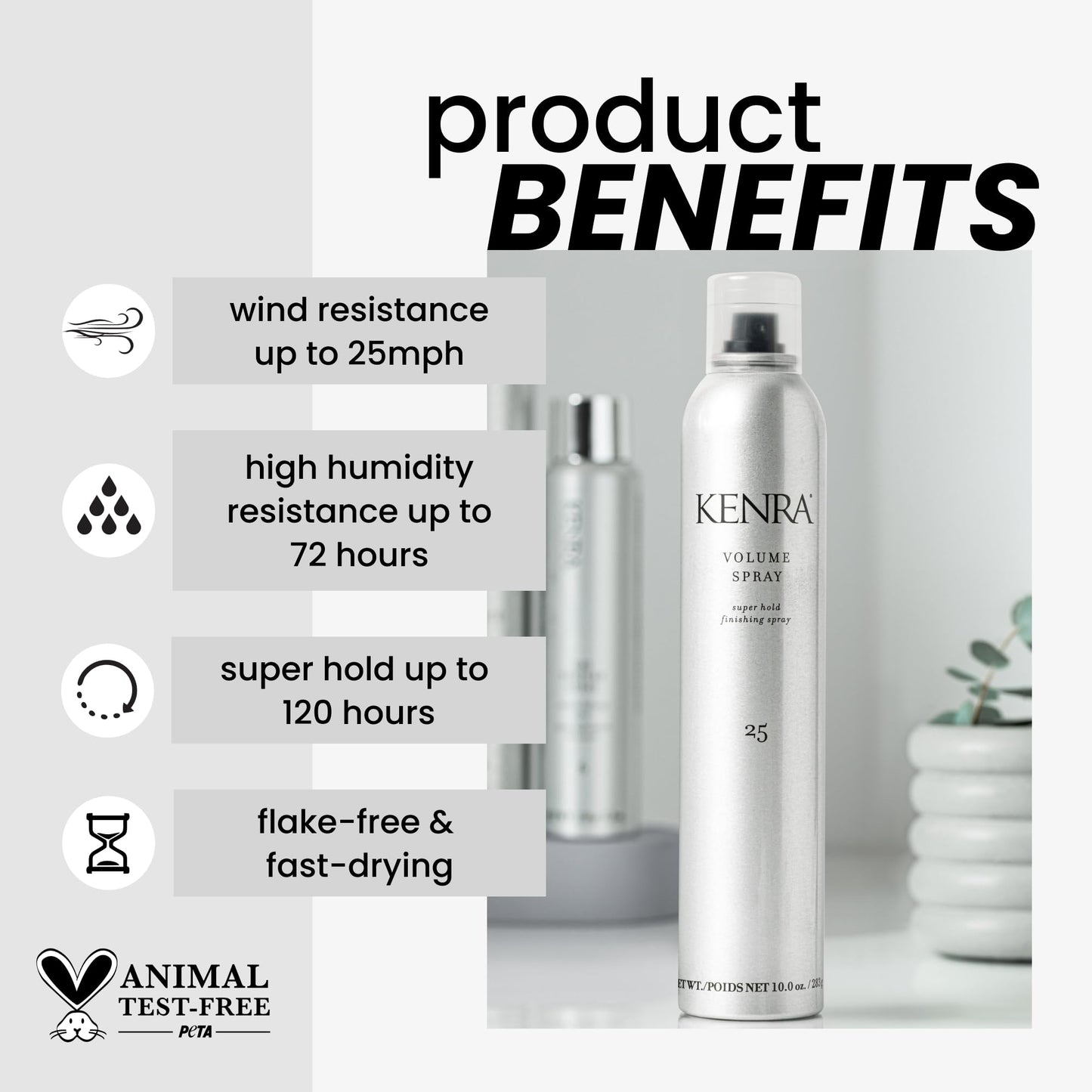 Kenra Professional Volume Spray 25 50% Super Hold Finishing & Styling Hairspray Flake-free & Fast-drying Wind & Humidity Resistance All Hair Types 10 oz (2-Pack)