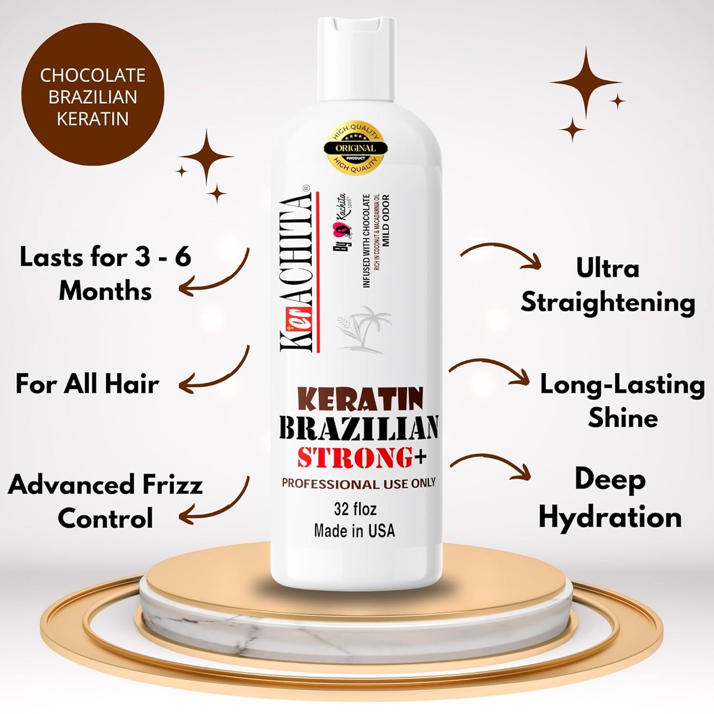 Brazilian Keratin Chocolate Hair Treatment - Extra Strong Intensive Straightening & Smoothing for Coarse Hair | 32 fl oz