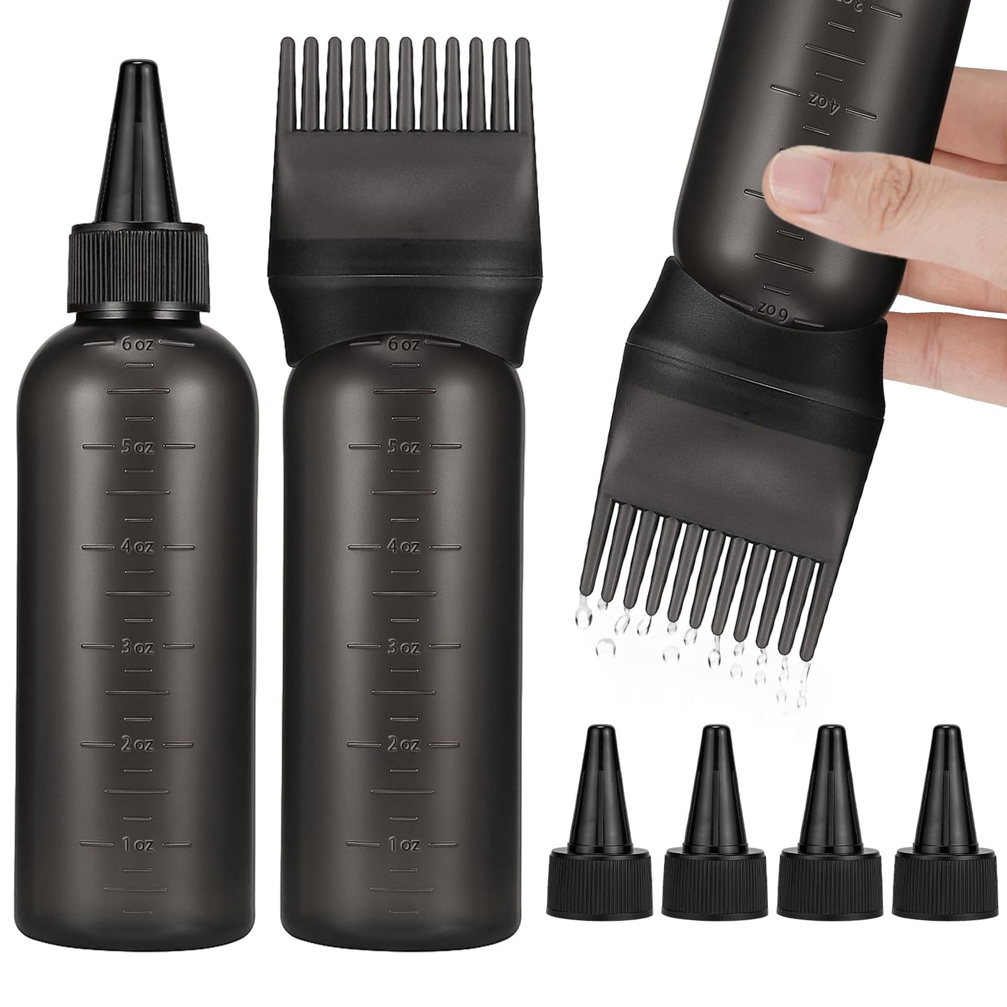 Pimoys 2 Pcs Root Comb Hair Dye Oil Applicator Bottles For Scalp, Black