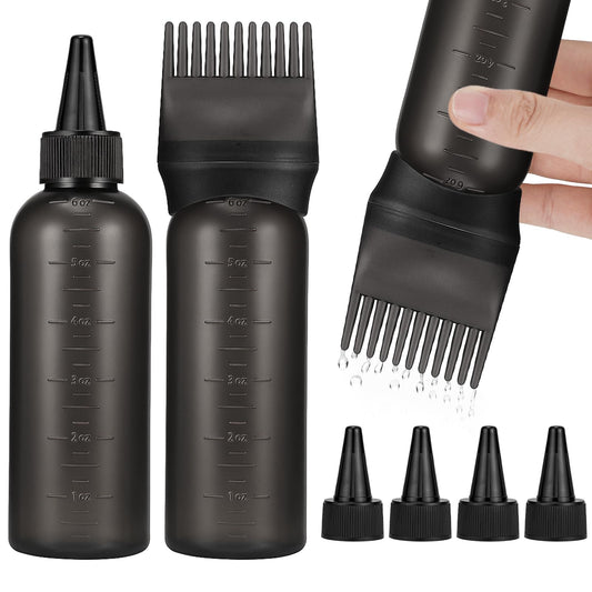 Pimoys 2 Pcs Root Comb Hair Dye Oil Applicator Bottles For Scalp, Black