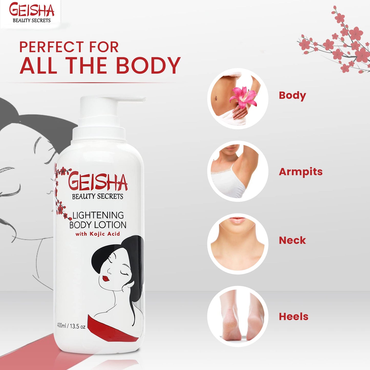 OMIC Geisha Kojic Acid Skin Brightening Body Cream - 13.5 fl oz / 400ml- Dark Spot Cream, Moisturiser, Uneven Skin Tone