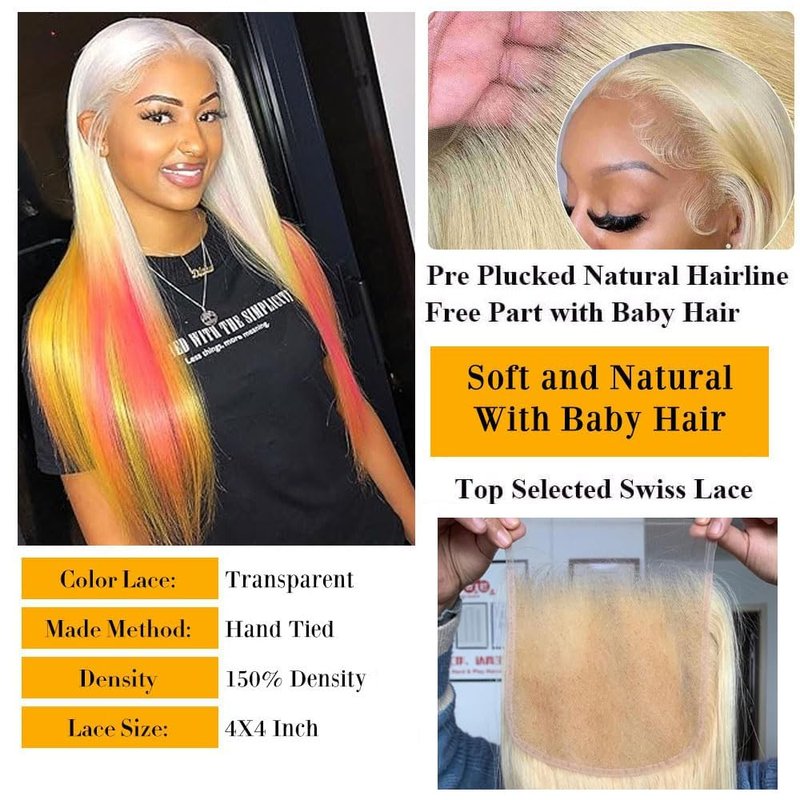 QTHAIR 18A #613 HD Lace Closure Russian Blonde #613 Human Hair Lace Frontal Closure 100% Platinum 613 Blonde Human Hair for Black Women (14", 613 4x4 Lace Closure, Honey Blonde Closure)