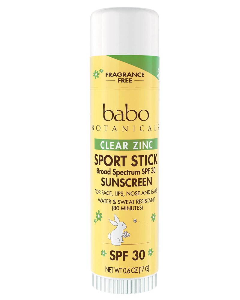 Babo Botanicals Clear Zinc Sport Sunscree Stick SPF 30 with 100% Mineral Active, Unscented, 0.6 Oz - Pack of 2