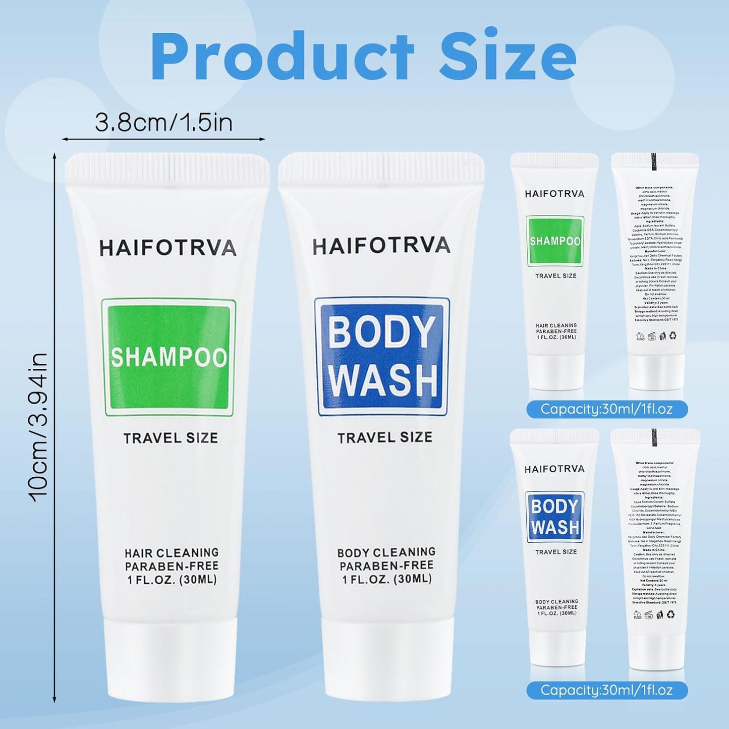 Travel Size Shampoo & Body Wash | Bulk Pack of 50 | 30ml Individually Wrapped Toiletries for Hotels & Travel