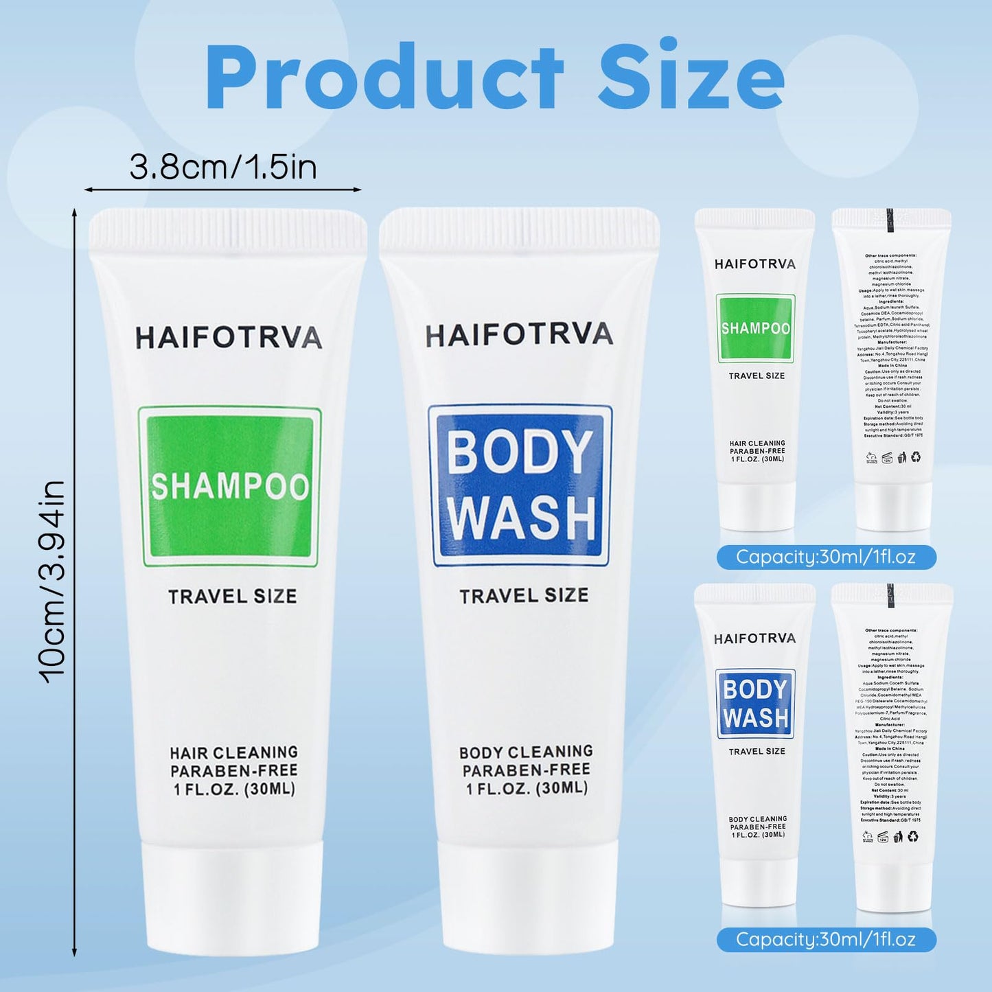 HAIFOTRVA Travel Size Shampoo and Body Wash Bulk Pack of 100,Individually Wrapped 30ml/1 fl oz Small Size Hotel Supplies Portable Toiletries Amenities Bulk for Guests,Travel,Homeless,Charity