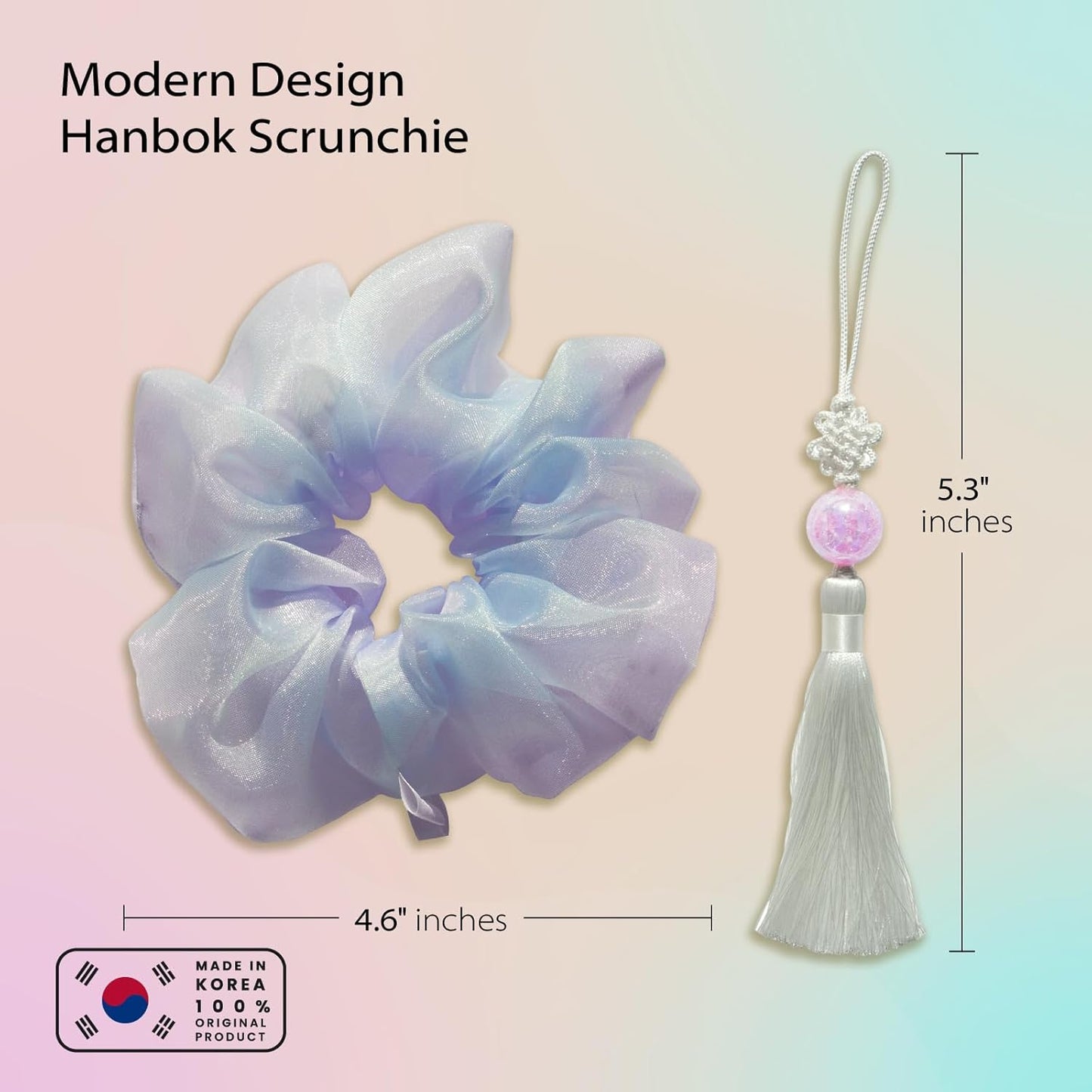 Handmade Korean Scrunchies for Women - Soft Beige Ball Tassel Hair Accessory | Sabang Shin Hanbok