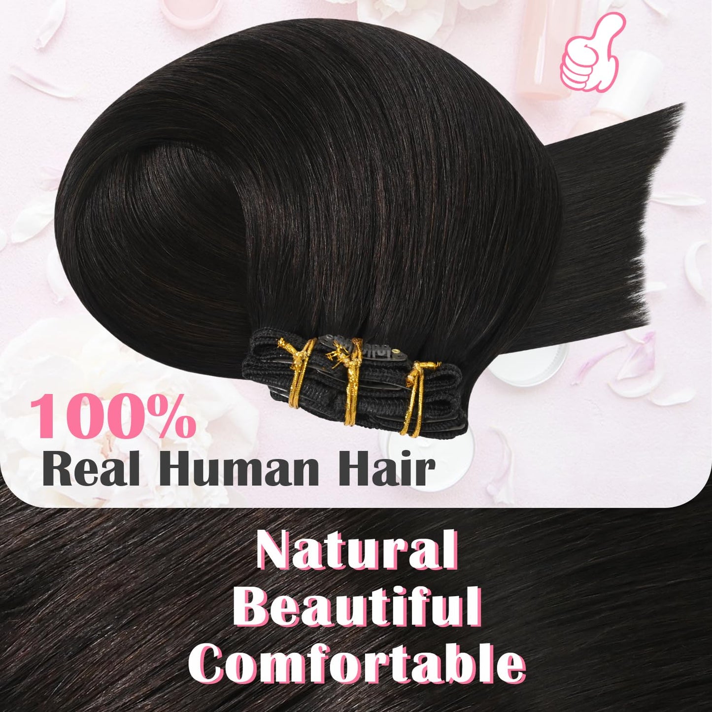 Real Human Hair Clip-In Extensions - Dark Brown 18 Inch, 75G, Seamless 7-Piece Set | Perfect for Women