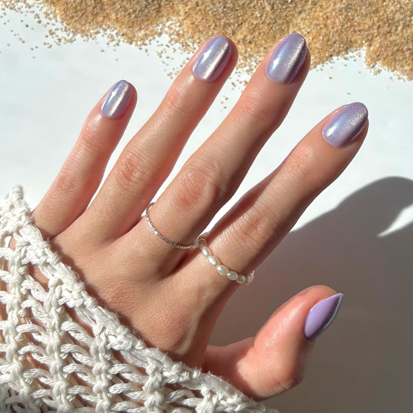 Glamnetic Press On Nails - Mermaid's Tail | Short Oval Purple Cat Eye Velvet Finish | 30 Nail Kit with Glue, 15 Sizes Available