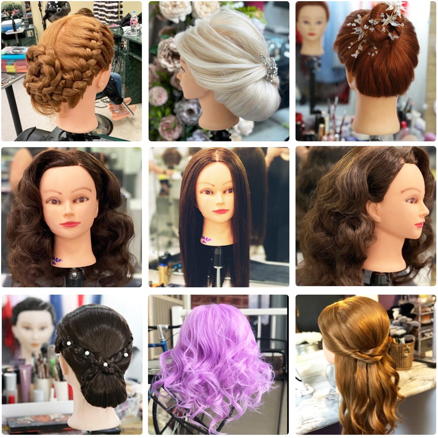 26"-28" Long Hair Mannequin Head with 60% Real Hair, Hairdresser Practice Training Head Cosmetology Manikin Doll Head with 9 Tools and Clamp - #27 Golden, Makeup On