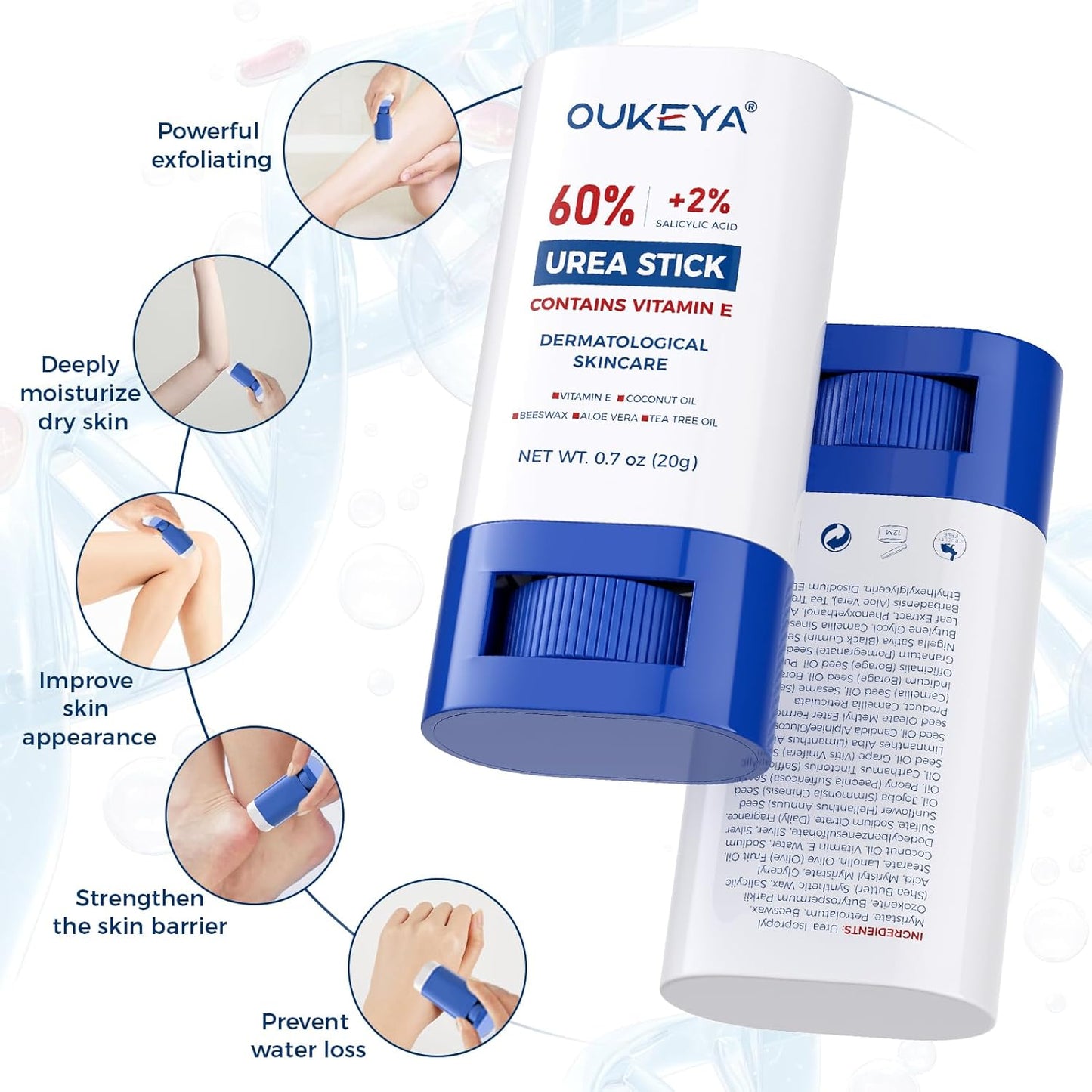 Urea Cream Stick 60% with 2% Salicylic Acid - Intensive Foot Cream for Dry, Cracked Heels | 0.7oz