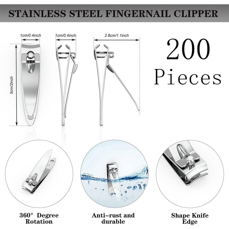 200 Pieces Nail Clippers Flat Toenail Clippers Stainless Steel Toenail Clippers Manicure Pedicure Sturdy Trimmer Set for Men and Women