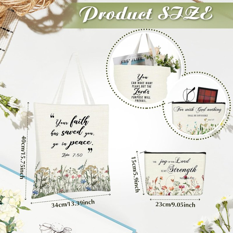Christian Tote Bags & Makeup Bags Set - 20 Pcs Bible Verse Gifts for Women | Classic Design