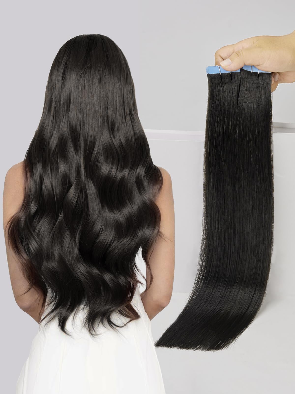 LOVELINE Tape in Hair Extensions Human Hair, Chocolate Brown, 20 Inch 20pcs 50g, Skin Weft Seamless Invisible, Soft and Thick Luxury Remy Human Hair Extensions