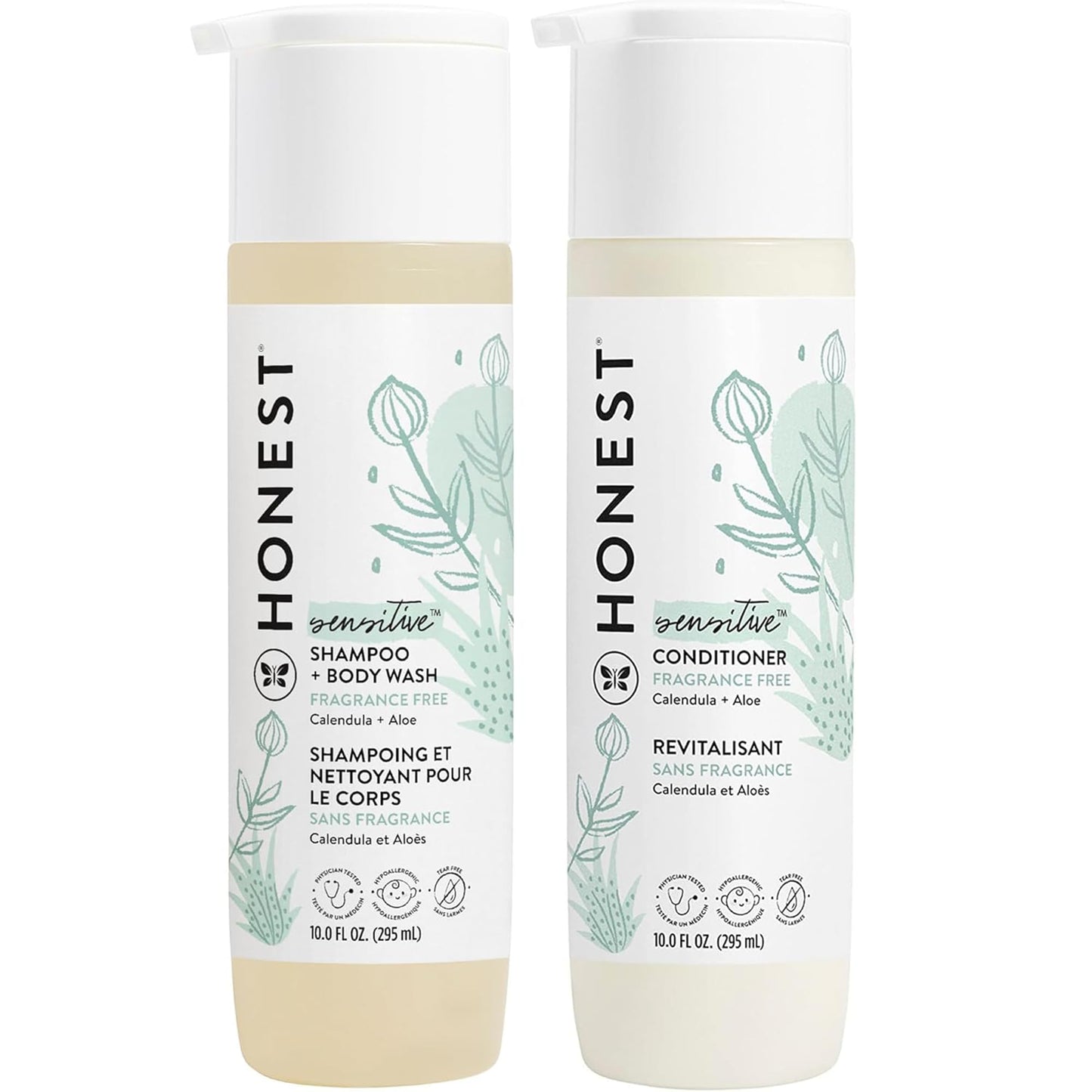 The Honest Company Fragrance Free Bundle for Sensitive Skin | 2-in-1 Cleansing Shampoo + Body Wash and Silicone Free Conditioner | Naturally Derived, Tear free, Hypoallergenic | 20 fl oz