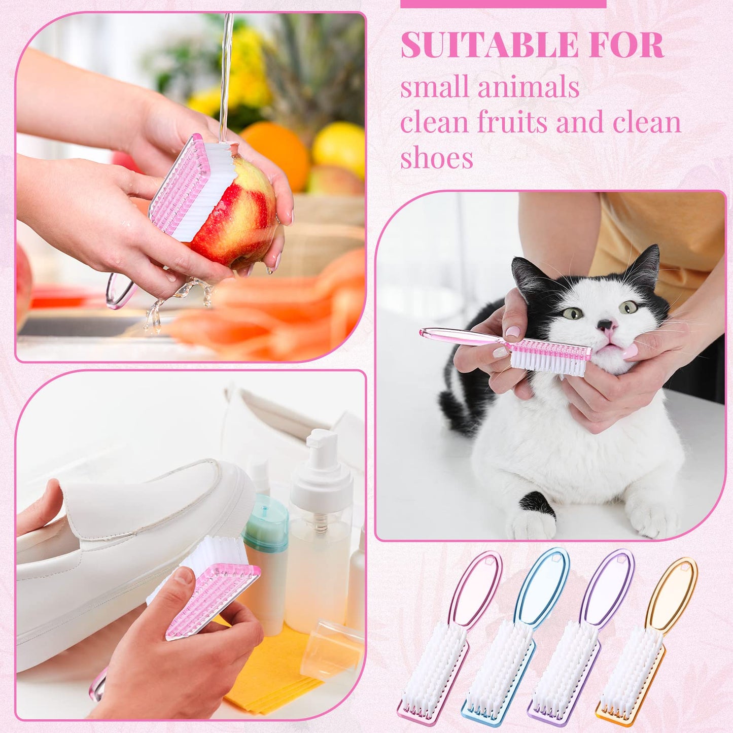 Patelai Nail Brushes for Cleaning Handle Grip Nail Brush Bulk Colorful Scrubber Fingernail Hand Toes Cleaning Brushes Pedicure Scrubbing Tool for Men and Women, Multicolor(100 Pcs)