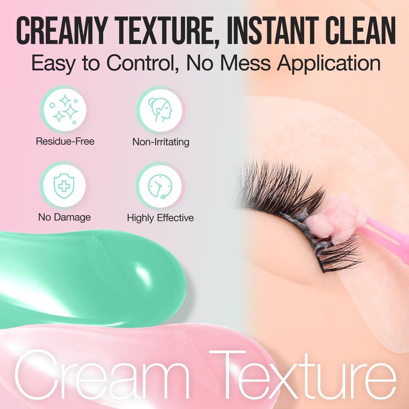 LASHVIEW Lash Glue Remover Cream Gentle Aloe Low Irritation Eyelash Remover Kit for Lash Extensions with Eye Patches & Cotton Swabs(10g)