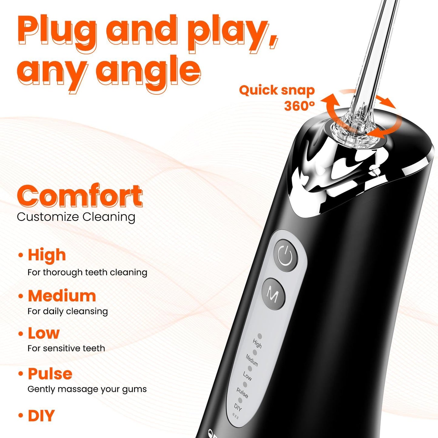 Water Dental Flosser Pick for Teeth - 300ML Portable Cordless Oral Irrigator, Rechargeable Irrigation Cleaner Professional Electric Flossing Machine for Teeth Cleaning Power Flosser Travel (Black)