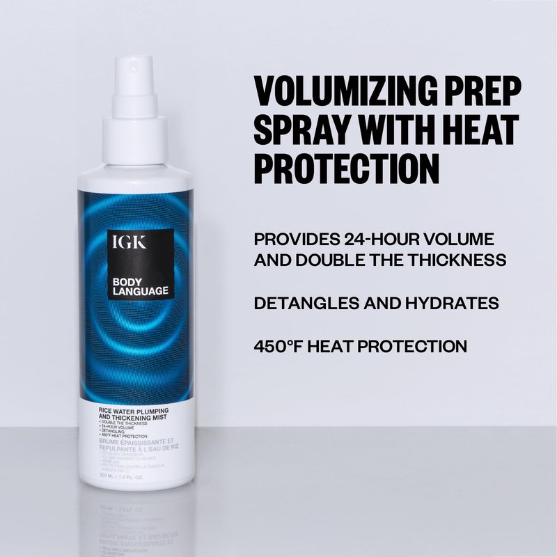 IGK Body Language Rice Water Plumping and Thickening Mist | Plumps Fine, Flat Hair for Soft, Touchable Volume | Hydrates, Detangles and Protects Up to 450°F | 5 Oz