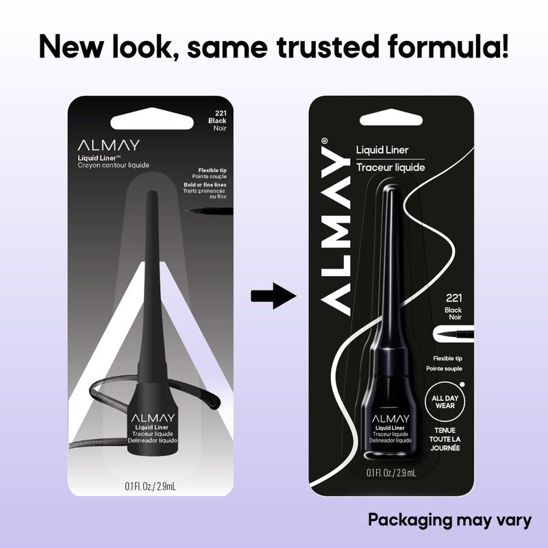 Almay Liquid Eyeliner, Waterproof, Fade-Proof Eye Makeup, Easy-to-Apply Liner Brush (Packaging May Vary), 221 Black