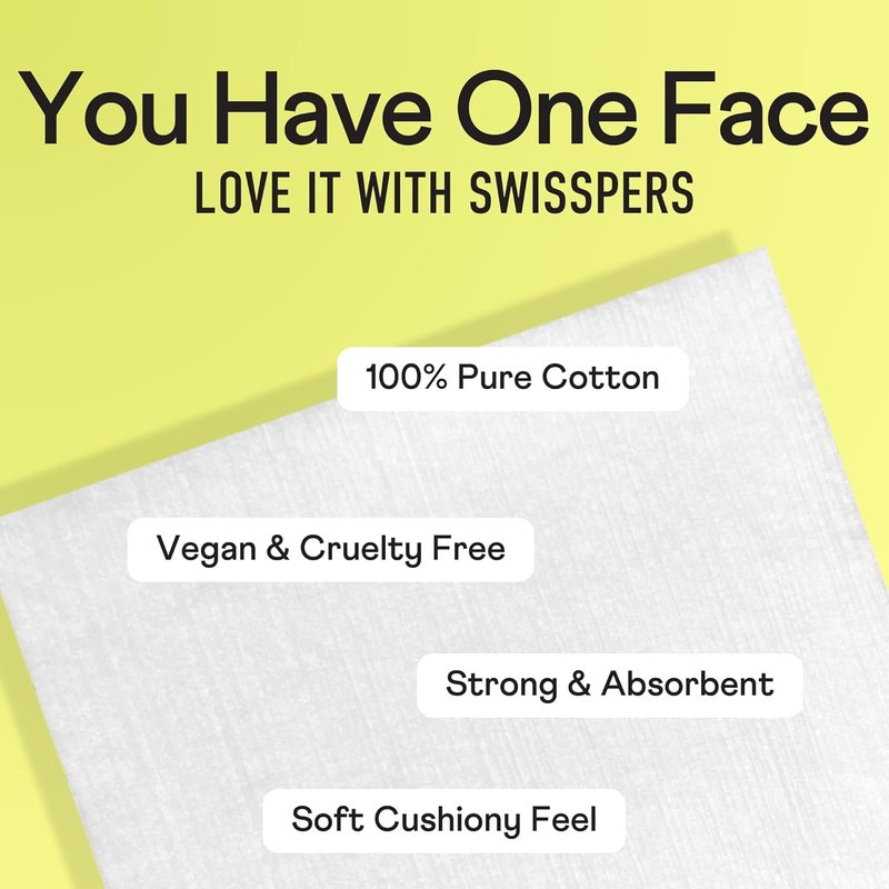 Swisspers Facial Cleansing Cotton Pads - Ultra-Soft Natural Fiber | Cruelty-Free Skincare Squares (50 Count, 3 Pack)