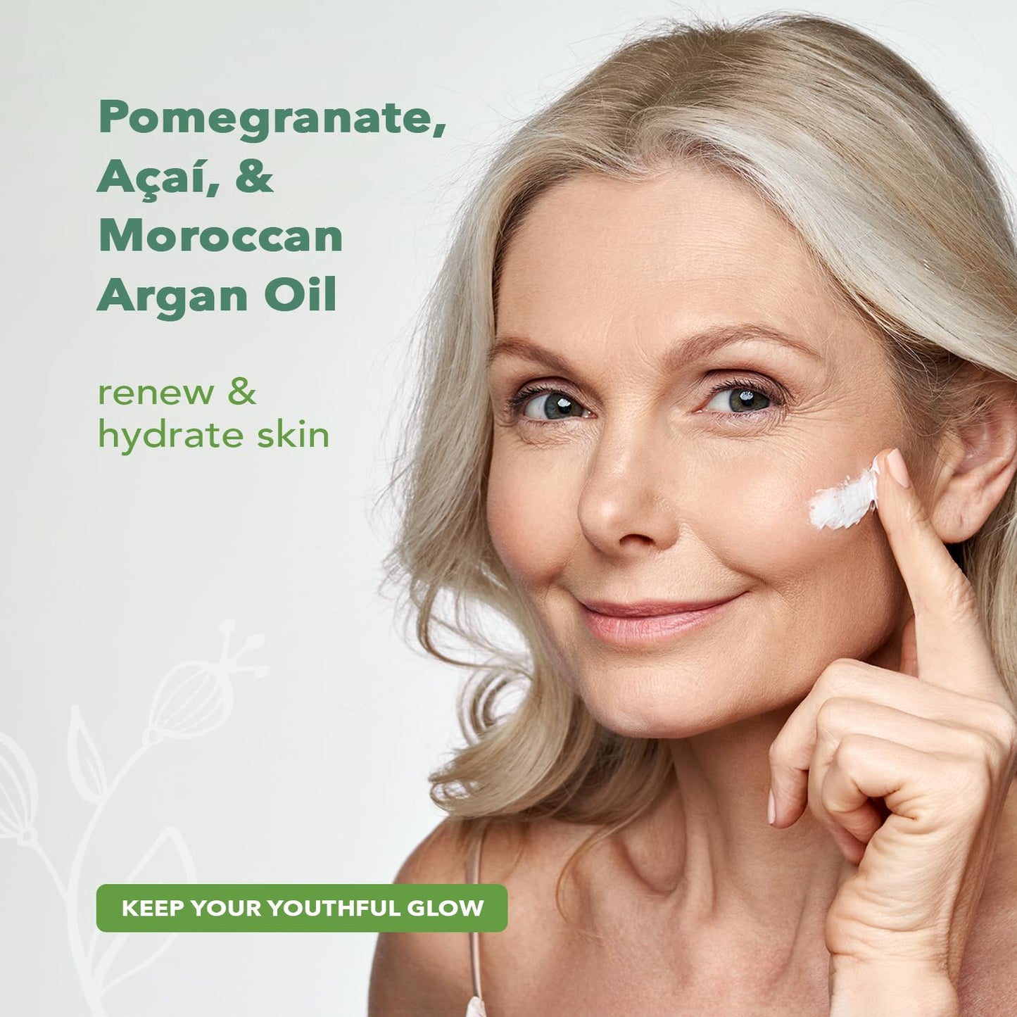 Nourish Organic Face Cream - Ultra Hydrating Pomegranate Acai & Argan | 1.7 Oz with Aloe Vera & Green Tea Extract