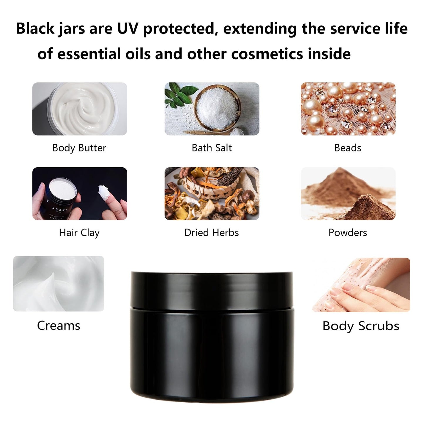 Acrux7 40 Pack 4 oz Black Plastic Jars, Small Round Cosmetic Cream Jars with Lids & Labels, Refillable Plastic Cream Container 120 ml Leak Proof Travel Jars for Creams, Lotion, Body Butter, Body Scrub