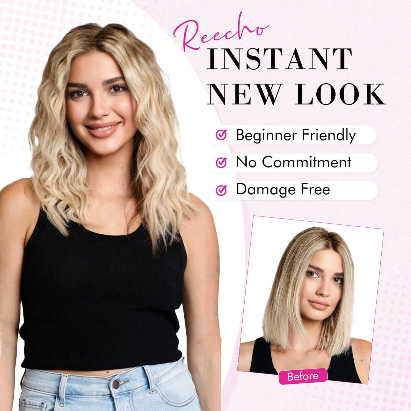 REECHO Clip in Hair Extensions, 4PCS 12" Short Curly Wavy Blonde Hair Extensions, Invisible Lace Weft, Natural Soft Hairpieces for Women - Dark Brown