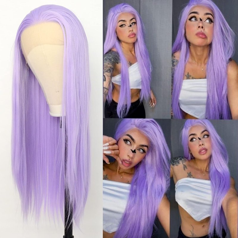 Lavender Purple Lace Front Wig - Straight Synthetic Heat Resistant Hair | 22 Inch Cosplay & Daily Wear