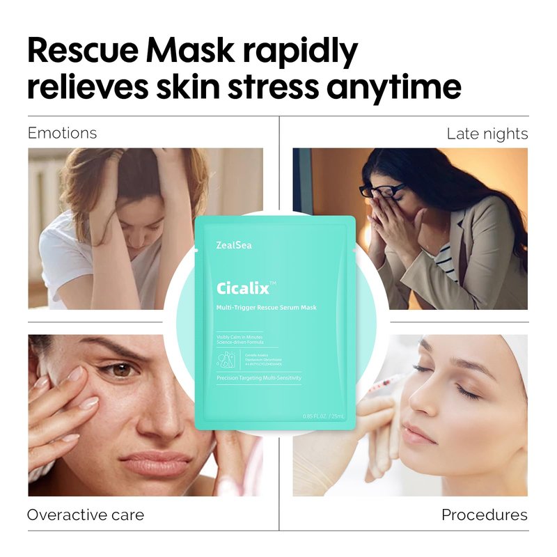ZealSea Cicalix & Ceramidbar Face Masks Skincare Set, Derm Solution Sheet Mask for Multi-Trigger Sensitivity, Soothing & Calming, Strengthen & Restore Skin, Facial Mask with Cica & Ceramide, 16 Pack