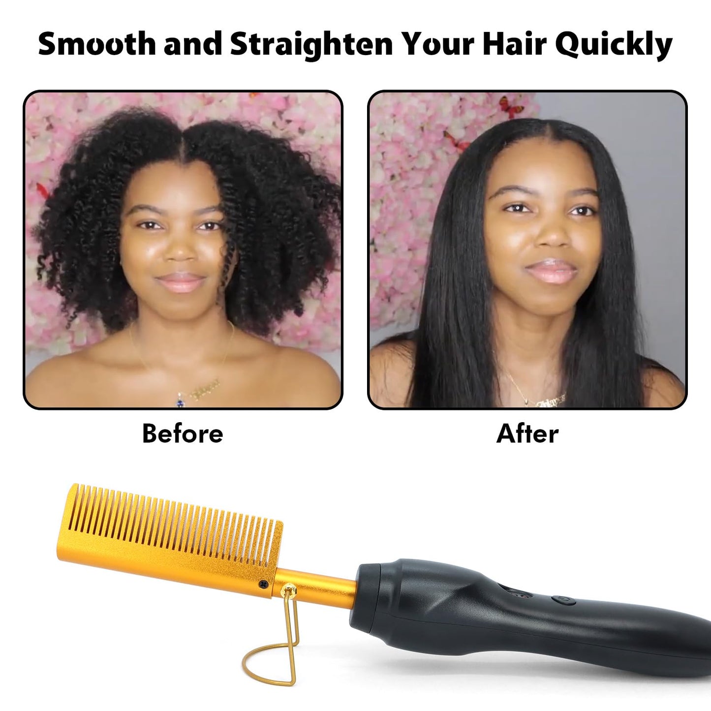 Dolahair Electric Hot Comb for Wigs Hair Straightener Electric Pressing Combs Lace Front Wigs Flat Iron Comb Lace Melting Band wig kit with hot comb wig installation kit