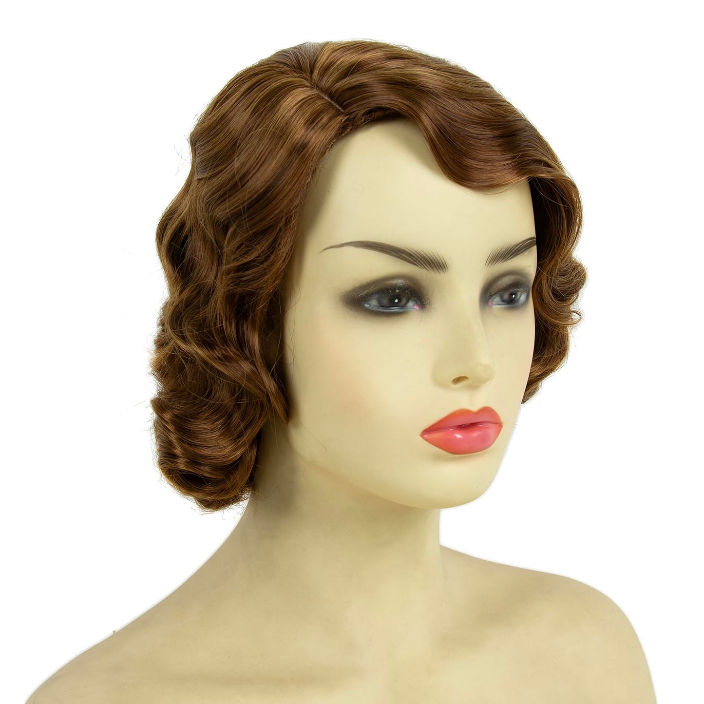H&Bwig Short Ash Brown 20s Wigs for Women Natural Finger Wave Synthetic Hair Wig for Women Lady Ladies Cosplay Anime Party Costume Anime Flapper Wig