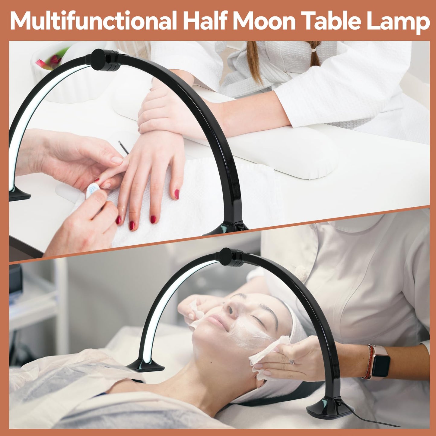 Yesibeike Half Moon Light for Nail Desk with Phone Stand,28 Inches 48W, 3 Color Temperature Adjustable & Dimmable for Eyelash Tech, Makeup, Tattoo, Spa, Salon，Manicure Nail Art Fill Light(Black)
