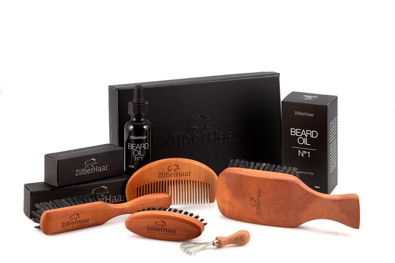 ZilberHaar Beard Brush Grooming Kit - Stiff Bristles Boar Bristles - Ideal for Medium to Long, Thick Beards - Distributes Balm & Oil for Growth/Styling - With Brush Cleaning Tool