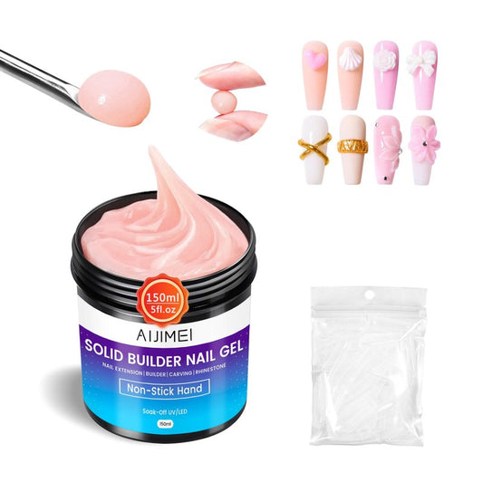 AIJIMEI Solid Nail Builder Hard Gel for Nails Extension 150ml Nail Thickening Solution No Stick Hand 3D Sculpture Gel Sculpting Carving for Nail Art Design(Nude, 5Fl.oz)