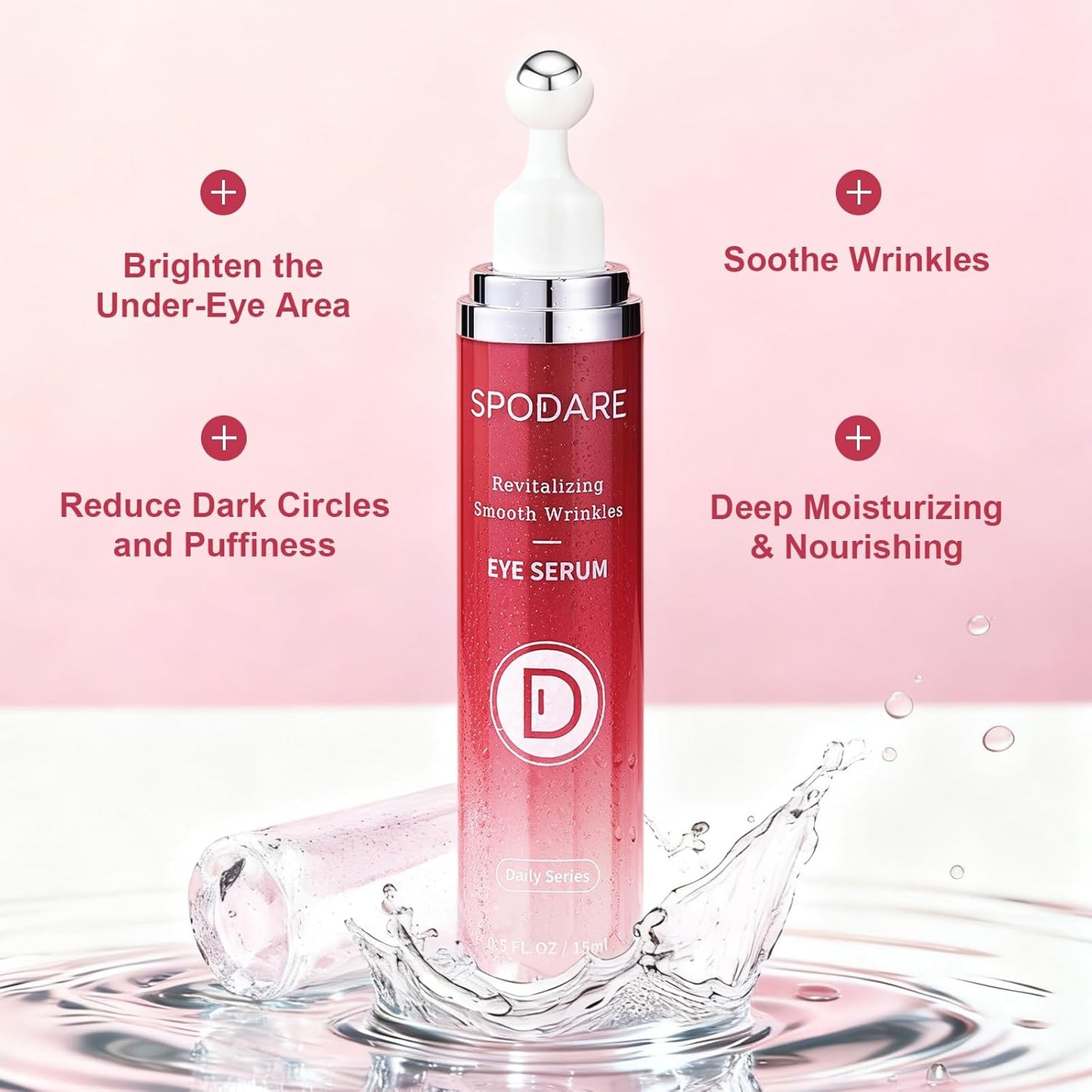 Eye Serum for Dark Circles - Caffeine, Retinol & Hyaluronic Acid | 360° Massage Ball, 0.5 fl oz