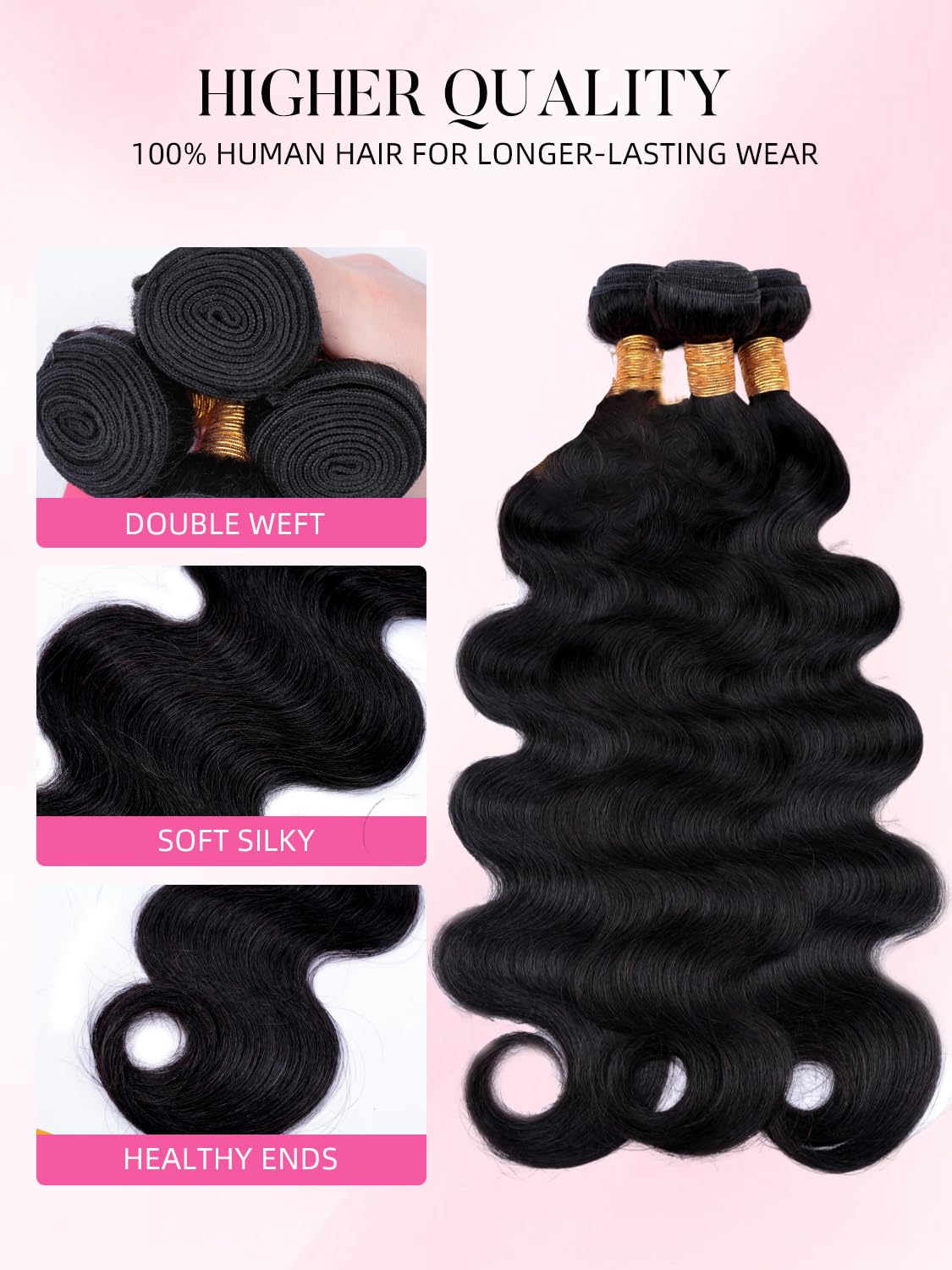 PerisModa Body Wave Bundles Human Hair 18 Inch 1PC 100% Human Hair Bundles Unprocessed Brazilian Virgin Hair Bundle 12A Body Wave Human Hair Extensions Natural Black