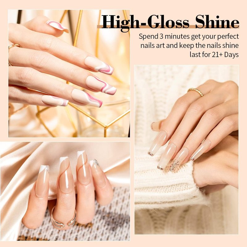 No Hema Top Coat Gel Nail Polish - 35ml Clear Glossy Finish | Long-Lasting Soak Off for Home Salon Manicure