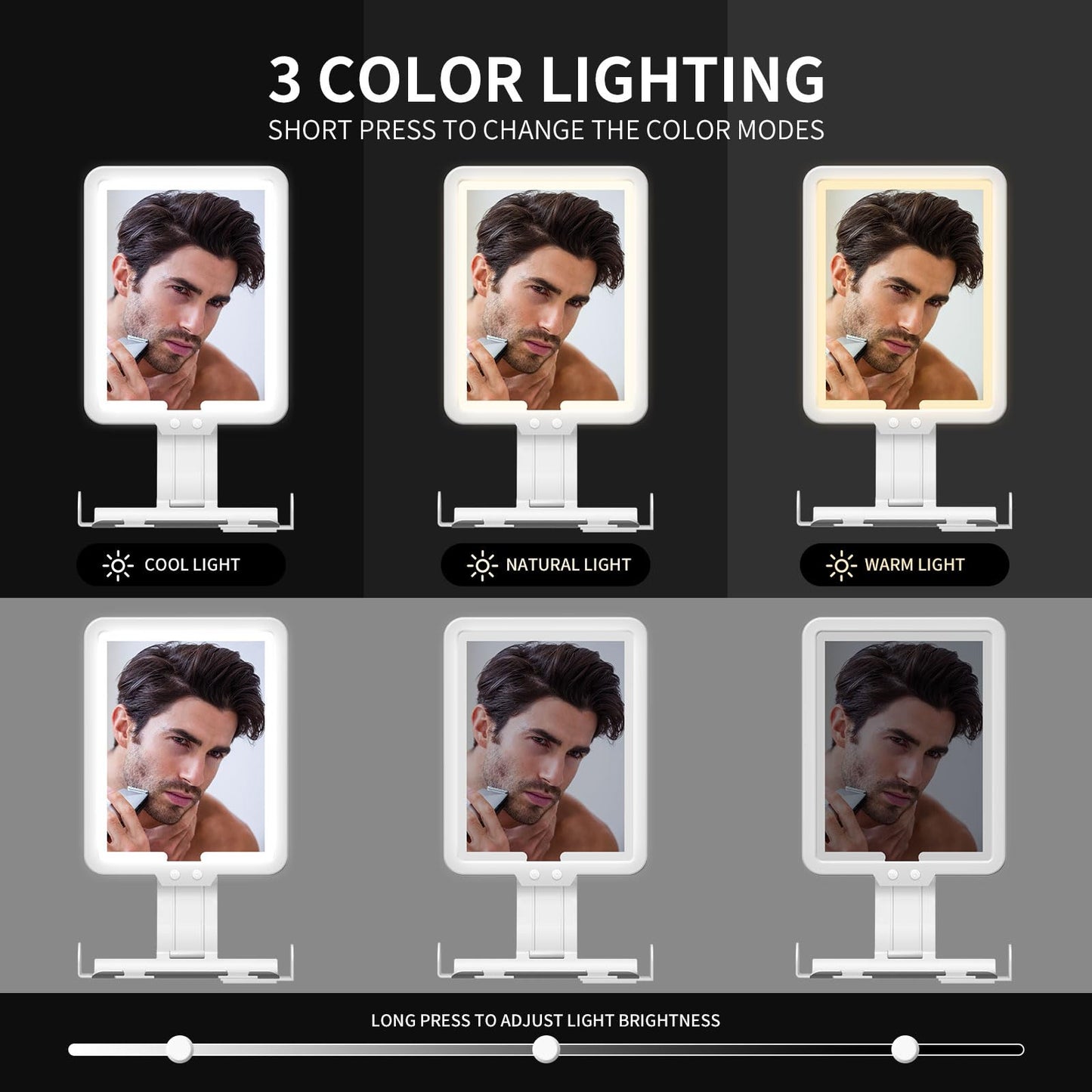 Junyaoxuan Heated Anti-Fog Shower Mirror, LED Shaving Mirror Fogless with 3 Color Modes, 9.5x8 Inch Dimmable, Hanging Rechargeable, Wall Mountable, Modern Frameless Rectangular Shower Mirror
