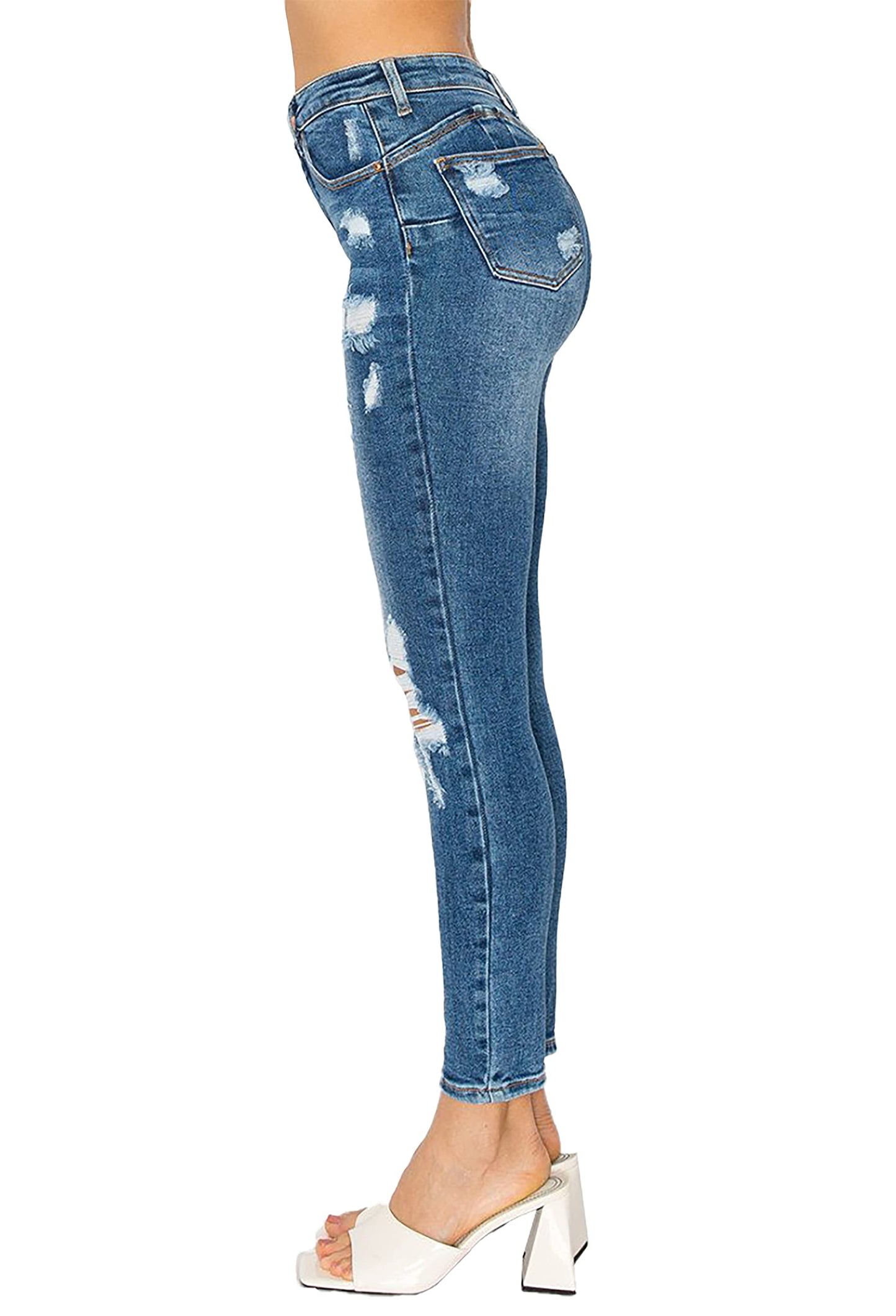 WAX JEAN Women's Butt I Love You Push Up High Rise Skinny Denim Jeans with Rips, Medium, 7