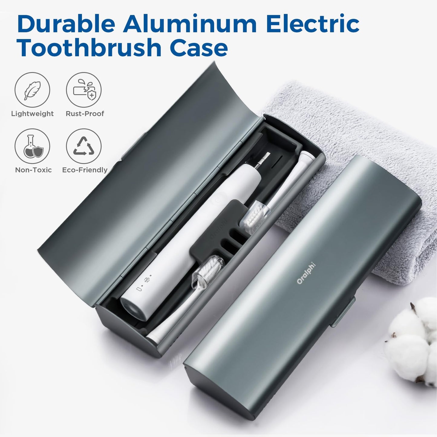 Oralphi Aluminum Electric Toothbrush Travel Case, 2 in 1 Travel Toothbrush Holder for Oral B/Oral-B Pro 1000 1500 5000 7000 and Most Electric Toothbrush for Traveling, Removable Silicone Liner-Grey