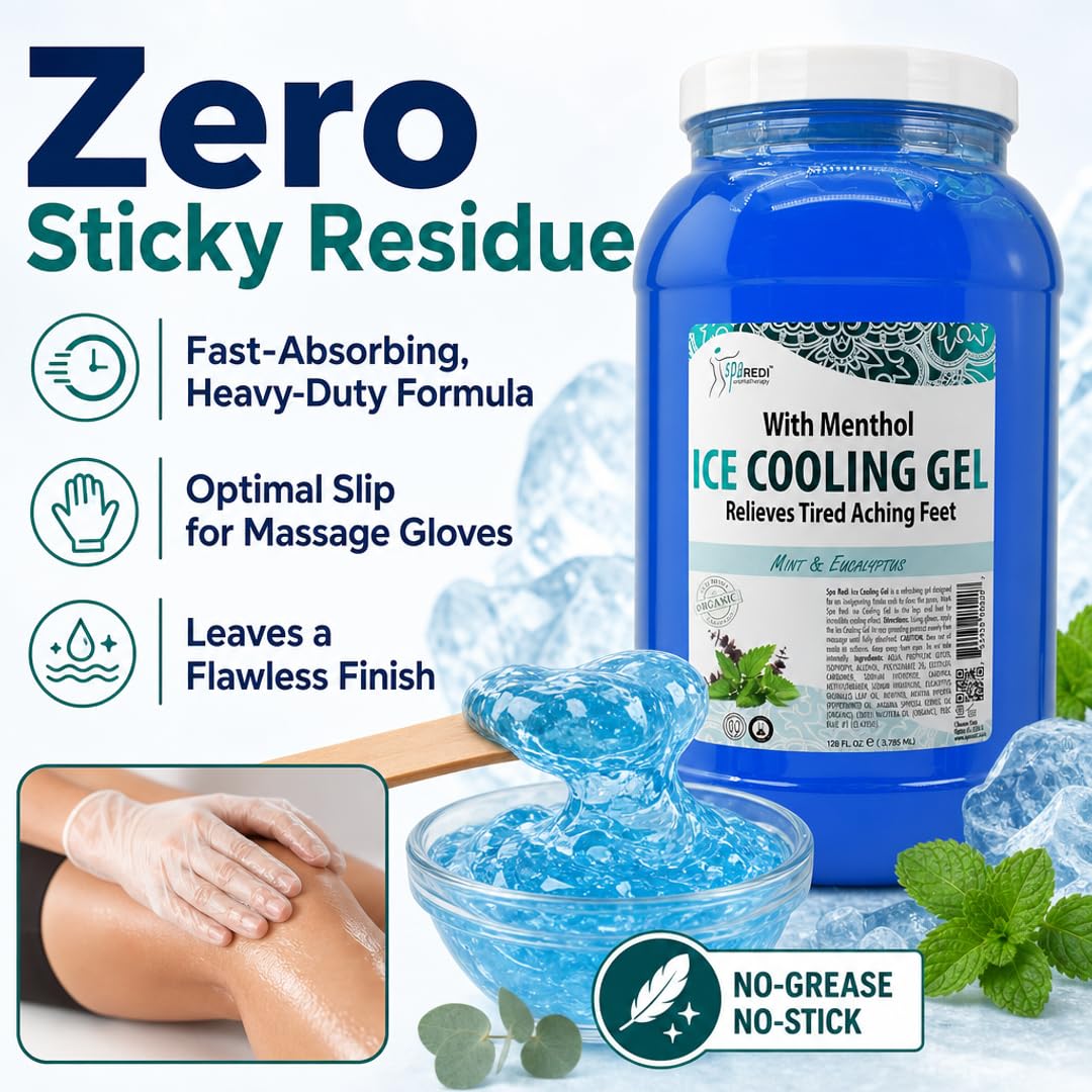 SPA REDI Pedicure Massage Cooling Gel – Mint & Eucalyptus Cooling Foot Gel for Sore Feet & Foot Odor Relief | Sulfate-Free, Silicone-Free, Cruelty-Free | Professional Salon & At-Home Use | 1 Gallon