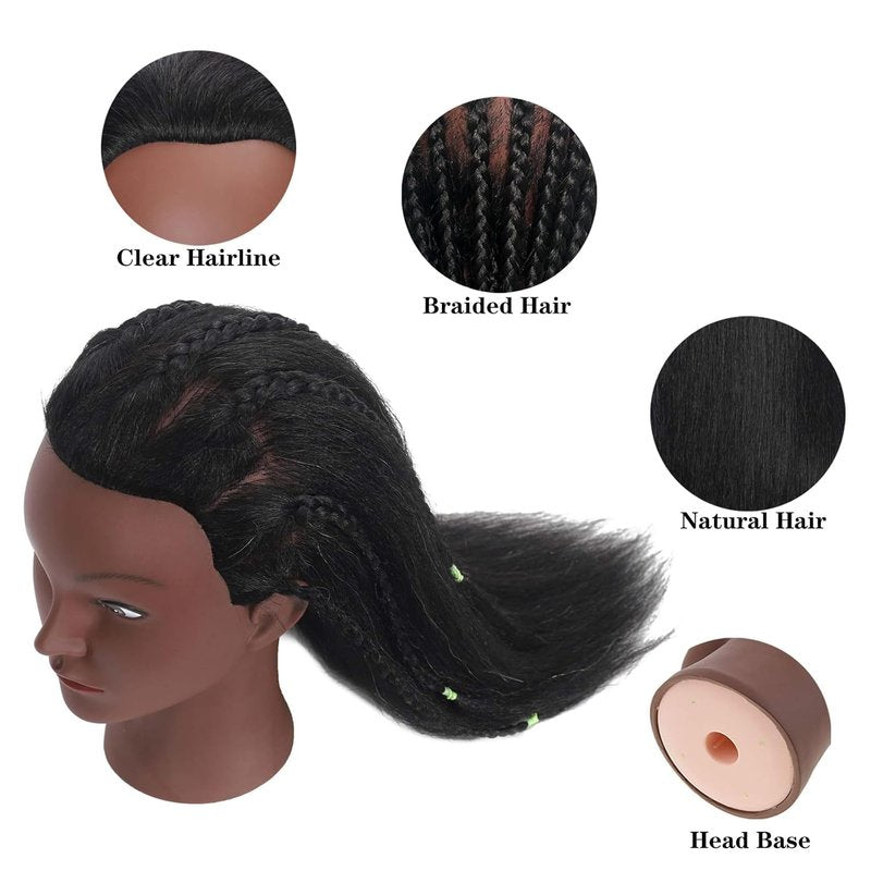 16-Inch Mannequin Head - 100% Human Hair Training Manikin for Hairdressing & Makeup | Black