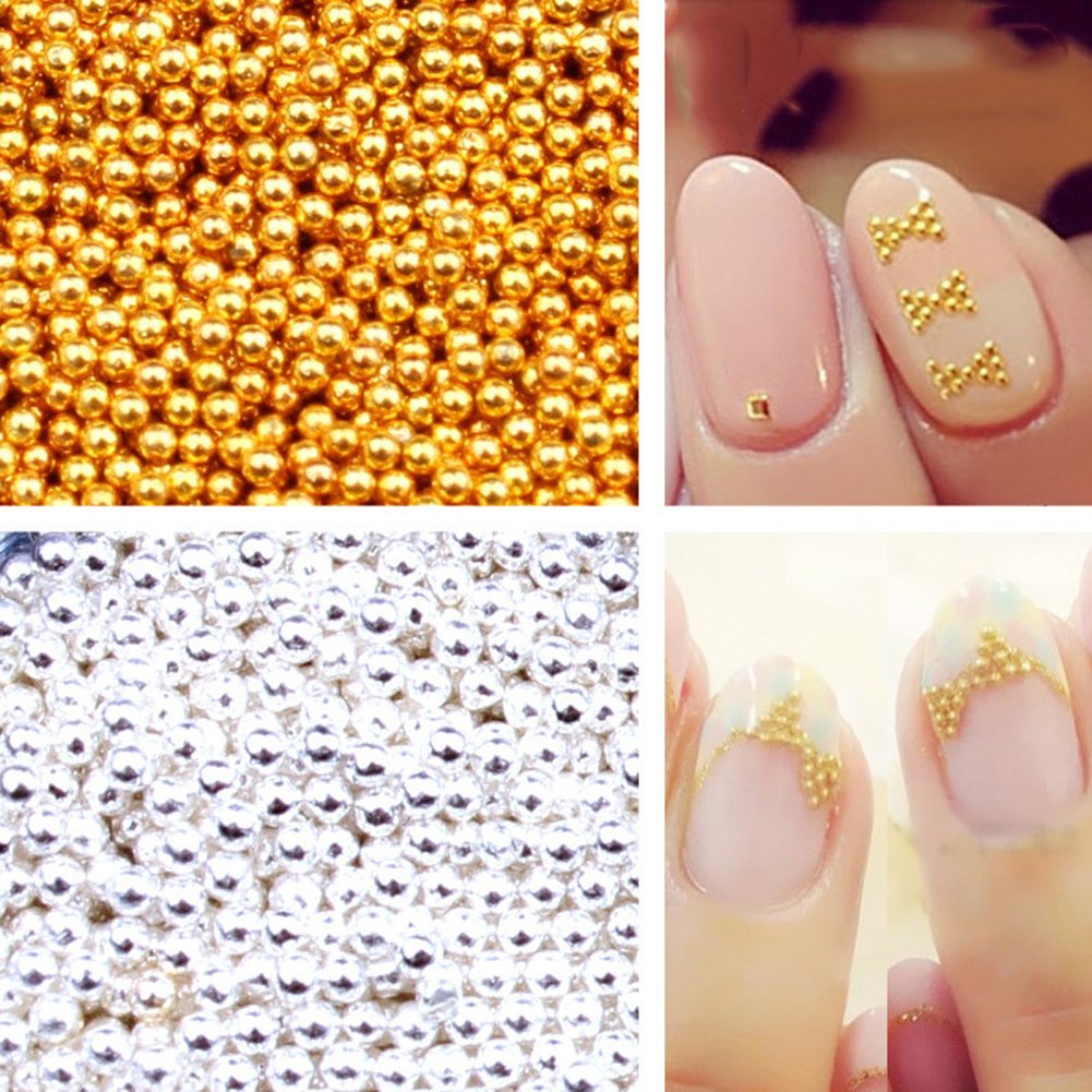 Minejin 3D Nail Art Gold Steel Ball Mini Beads Women Makeup Silver Studs Metal Tips 1mm 4 Boxes
