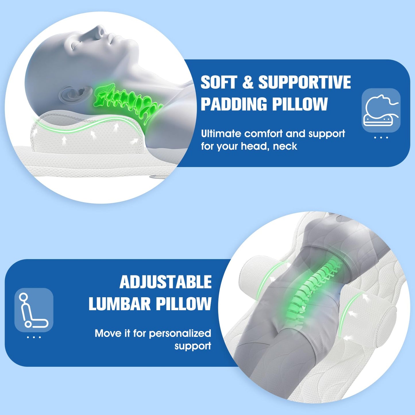 Full Body Bath Pillow for Bathtub,Luxury Thick Bath Cushion for Soaking Tub w/Adjustable Lumbar Support Full Body Bathtub Pillows for Head and Neck Shoulder Support,5D Air Mesh,51"x 16.5"White